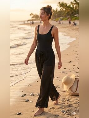 Women’s Black Swim Coverup Pants - Lightweight Beach Layer